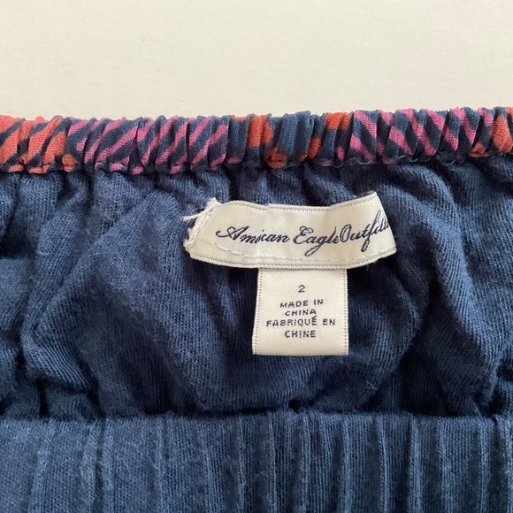 American Eagle Dress Sz 2 Blue Lined Babydoll Boho Geo Print Pull On Y2K Chic - Picture 3 of 8